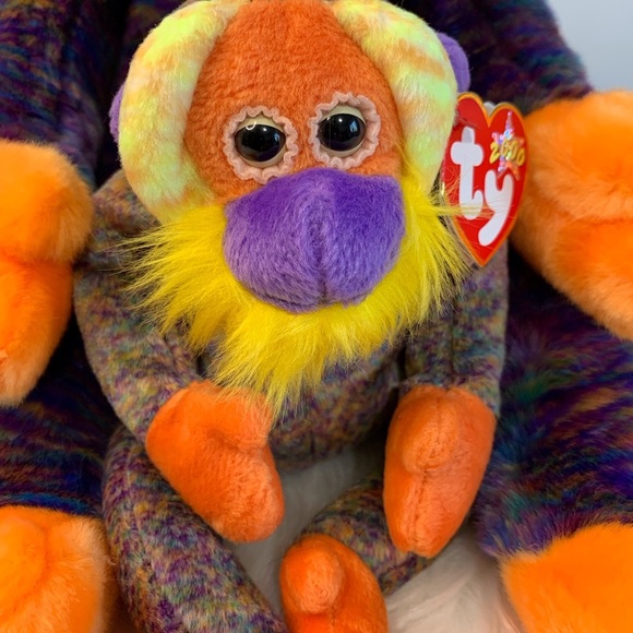 Ty (32) “Bananas” Colorful Plush Monkey Duo - Orange and Purple - Picture 4 of 16